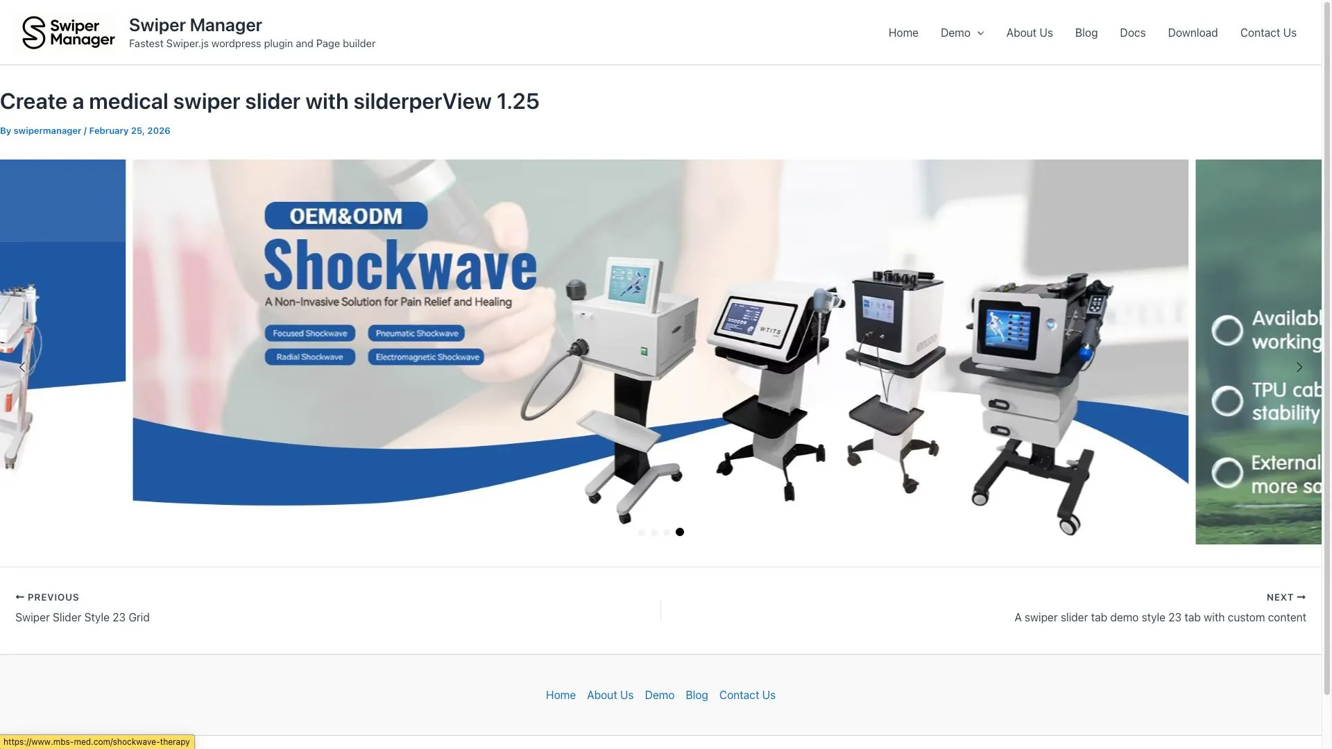 Create a medical swiper slider with silderperView 1.25